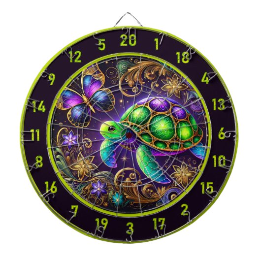 Celestial Turtle Butterfly Rustikale Wanddekoratio Dartscheibe (vorne)