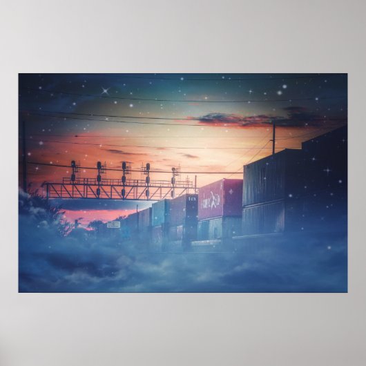 Celestial Twilight Railroad Whimsical Fantasy Art Poster (Vorne)