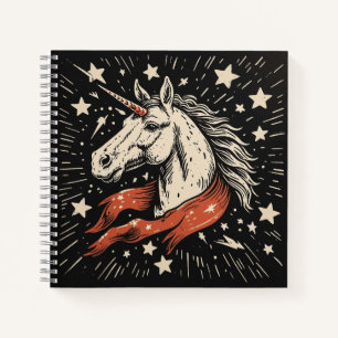 Celestial Unicorn - Star Gazing Linocut Fantasy Notizblock