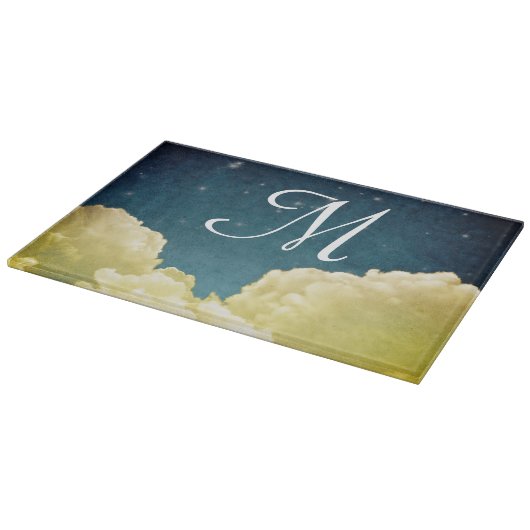 Celestial View Stars Monogram Glas Cutting Board Schneidebrett (Ecke)