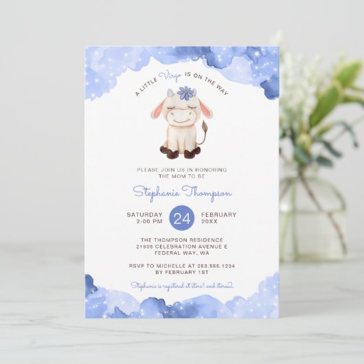 Celestial Virgo Astrologie Baby Dusche Einladung (Stehend Vorderseite)