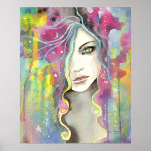 Celestial Vision Girl im Sterne Pop Fantasy Art Poster