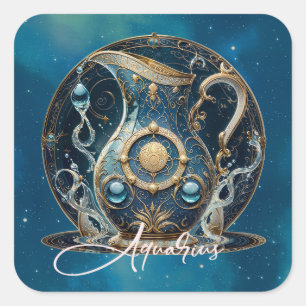 Celestial Water Bearer Symbol Black Gold Aquarius Quadratischer Aufkleber