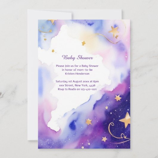 Celestial Watercolor Babydusche Einladung (Vorderseite)