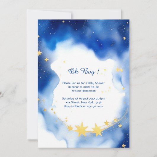 Celestial Watercolor Babydusche Einladung (Vorderseite)