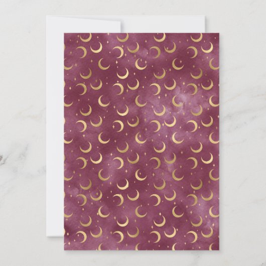 Celestial Watercolor Burgundy Gold Moons Wedding Einladung (Rückseite)