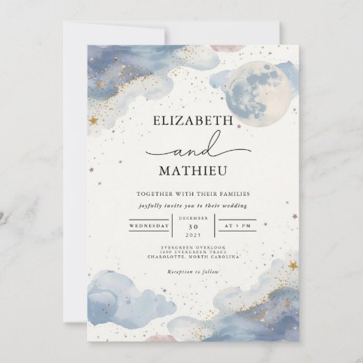 Celestial Watercolor Cloud Wedding Einladung (Vorderseite)