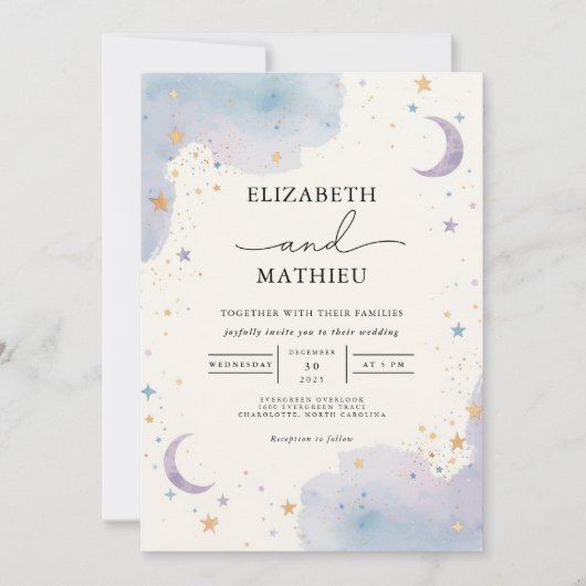 Celestial Watercolor Dream Wedding Einladung (Vorderseite)