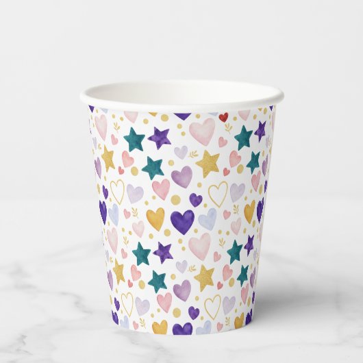 Celestial Watercolor Hearts Pappbecher (Rückseite)