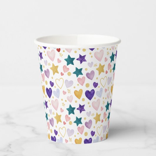 Celestial Watercolor Hearts Pappbecher (Links)