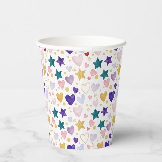 Celestial Watercolor Hearts Pappbecher (Rechts)