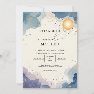 Celestial Watercolor Sky Wedding Einladung