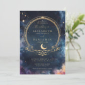 Celestial Waters Midnight Blue Elegante Wedding Einladung (Stehend Vorderseite)