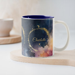 Celestial Waters Midnight Blue Galaxy Sky Planets Zweifarbige Tasse