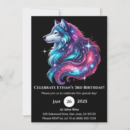 Celestial Wave Wolf zum Geburtstag Einladung (Vorderseite)