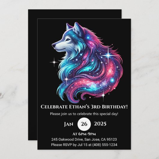 Celestial Wave Wolf zum Geburtstag Einladung (Vorne/Hinten)