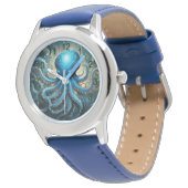 Celestial Waves: Blue Octopus Fractal Art,  Armbanduhr (Schrägansicht)