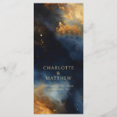 Celestial Wedding Abstrakt Dark Blue Golden Menükarte (Rückseite)