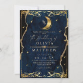 Celestial Wedding Blue and Gold Photo Wedding Einladung (Vorderseite)