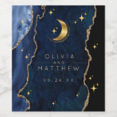 Celestial Wedding Blue and Gold Wedding Weinetikett (Einzelnes Label)