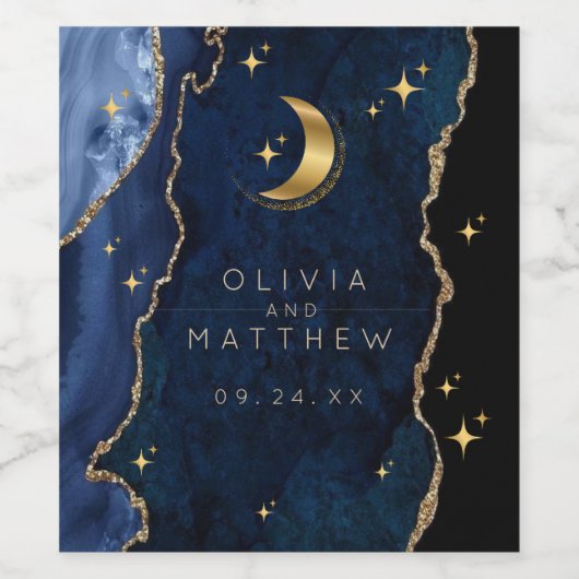 Celestial Wedding Blue and Gold Wedding  Weinetikett (Einzelnes Label)