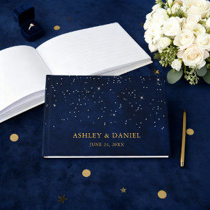 Celestial Wedding Blue Night Stars Gold Wedding Gästebuch