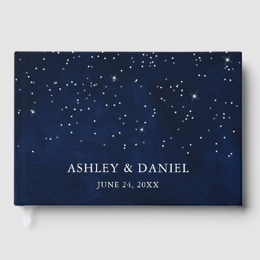 Celestial Wedding Blue Night Stars Hochzeit Gästebuch (Vorderseite)