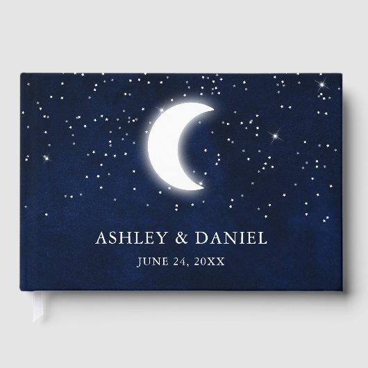 Celestial Wedding Blue Night Stars Moon Wedding Gästebuch (Vorderseite)
