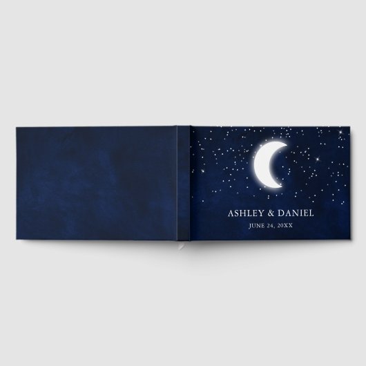 Celestial Wedding Blue Night Stars Moon Wedding Gästebuch (Voll)