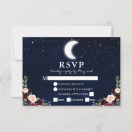 Celestial Wedding Blue Sky Moon Stars Blumenmahlze RSVP Karte