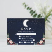 Celestial Wedding Blue Sky Moon Stars Blumenmahlze RSVP Karte (Stehend Vorderseite)