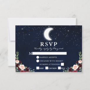 Celestial Wedding Blue Sky Moon Stars Blumenmahlze RSVP Karte