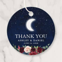 Celestial Wedding Blue Sky Moon Stars Floral Round Geschenkanhänger