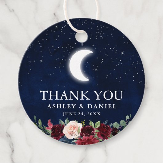 Celestial Wedding Blue Sky Moon Stars Floral Round Geschenkanhänger (Vorderseite)