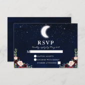 Celestial Wedding Blue Sky Moon Stars Floral RSVP Karte (Vorne/Hinten)