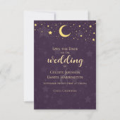 Celestial Wedding Deep Lila Stars Moon Save The Date (Vorderseite)