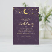 Celestial Wedding Deep Lila Stars Moon Save The Date (Stehend Vorderseite)