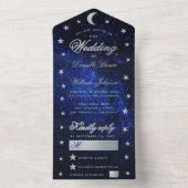 Celestial Wedding Elegante Blue Silver Stars Moon All In One Einladung (Innen Boden)