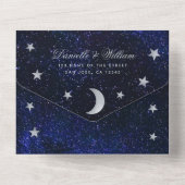 Celestial Wedding Elegante Blue Silver Stars Moon All In One Einladung (Rückseite)