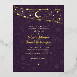 Celestial Wedding Extravagant Gold Deep Lila Folie Einladungspostkarte
