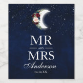 Celestial Wedding Floral Moon Mr. und Mrs. Weinetikett (Einzelnes Label)