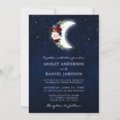 Celestial Wedding Floral Moon Stars Foto Einladung (Vorderseite)
