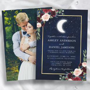 Celestial Wedding Gold Moon Stars Foto Einladung