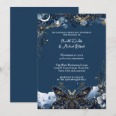 Celestial Wedding Gold und Navy Blue Einladung (Vorne/Hinten)