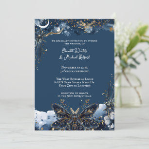 Celestial Wedding Gold und Navy Blue Einladung