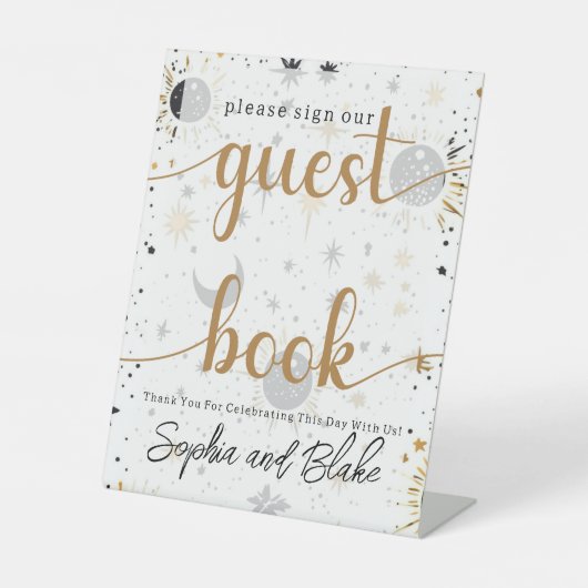 Celestial Wedding Guest Book Pedestal Sign Sockelschild (Vorderseite)
