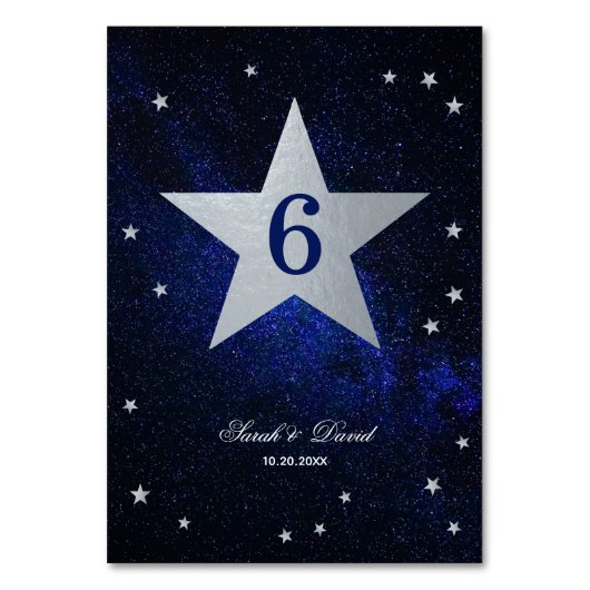 Celestial Wedding Imitats Silver Foil Star Blue Sk Tischnummer (Vorderseite)