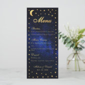 Celestial Wedding Menu - Elegante Blue Gold Stars Menükarte (Stehend Vorderseite)