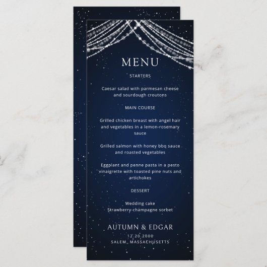 Celestial Wedding Menu für String Lights Menükarte (Vorne/Hinten)