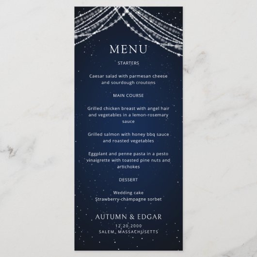 Celestial Wedding Menu für String Lights Menükarte (Vorderseite)
